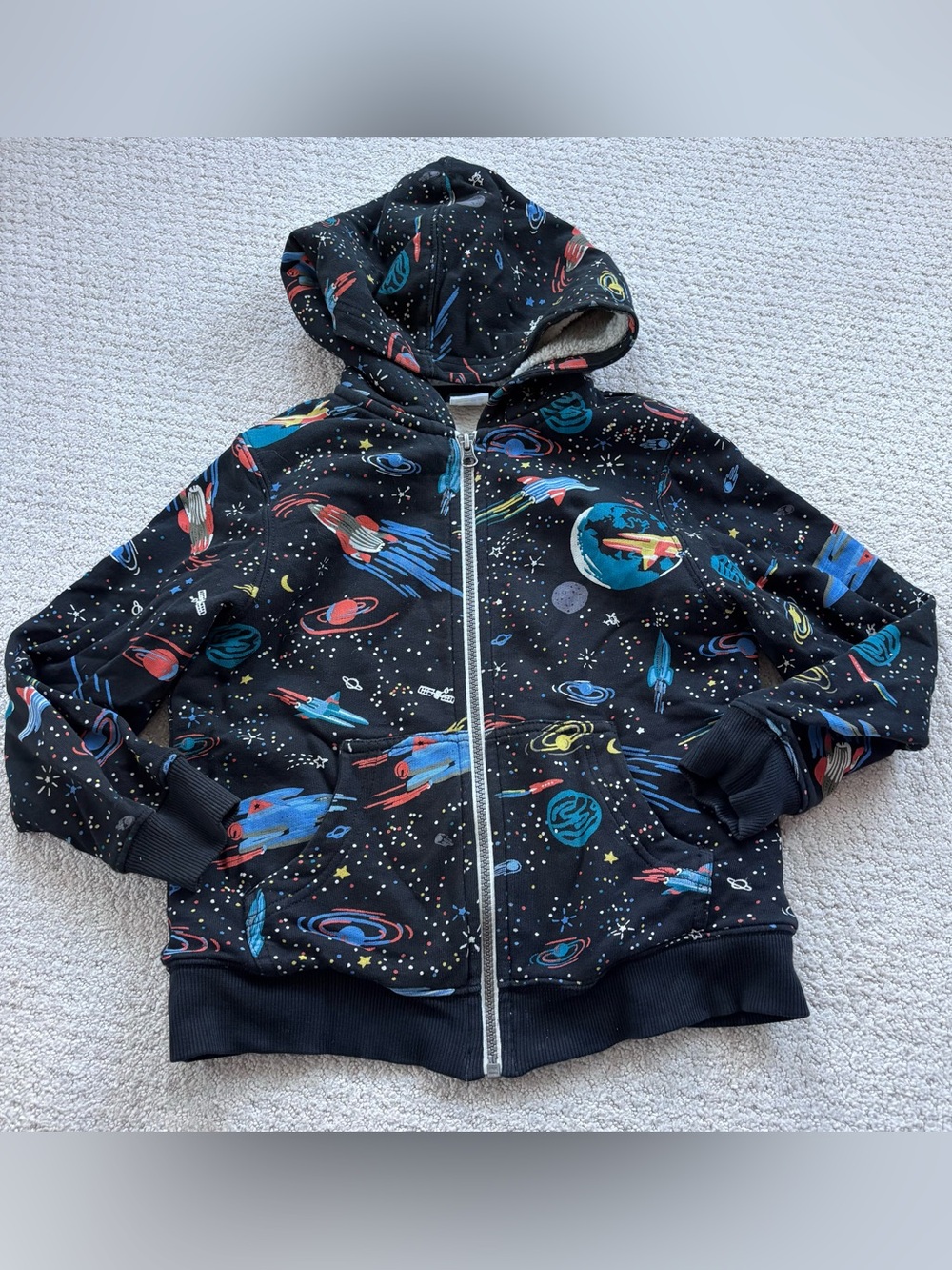 Hanna andersson Kids Black outer Space-Print Zip Sherpa Hoodie jacket